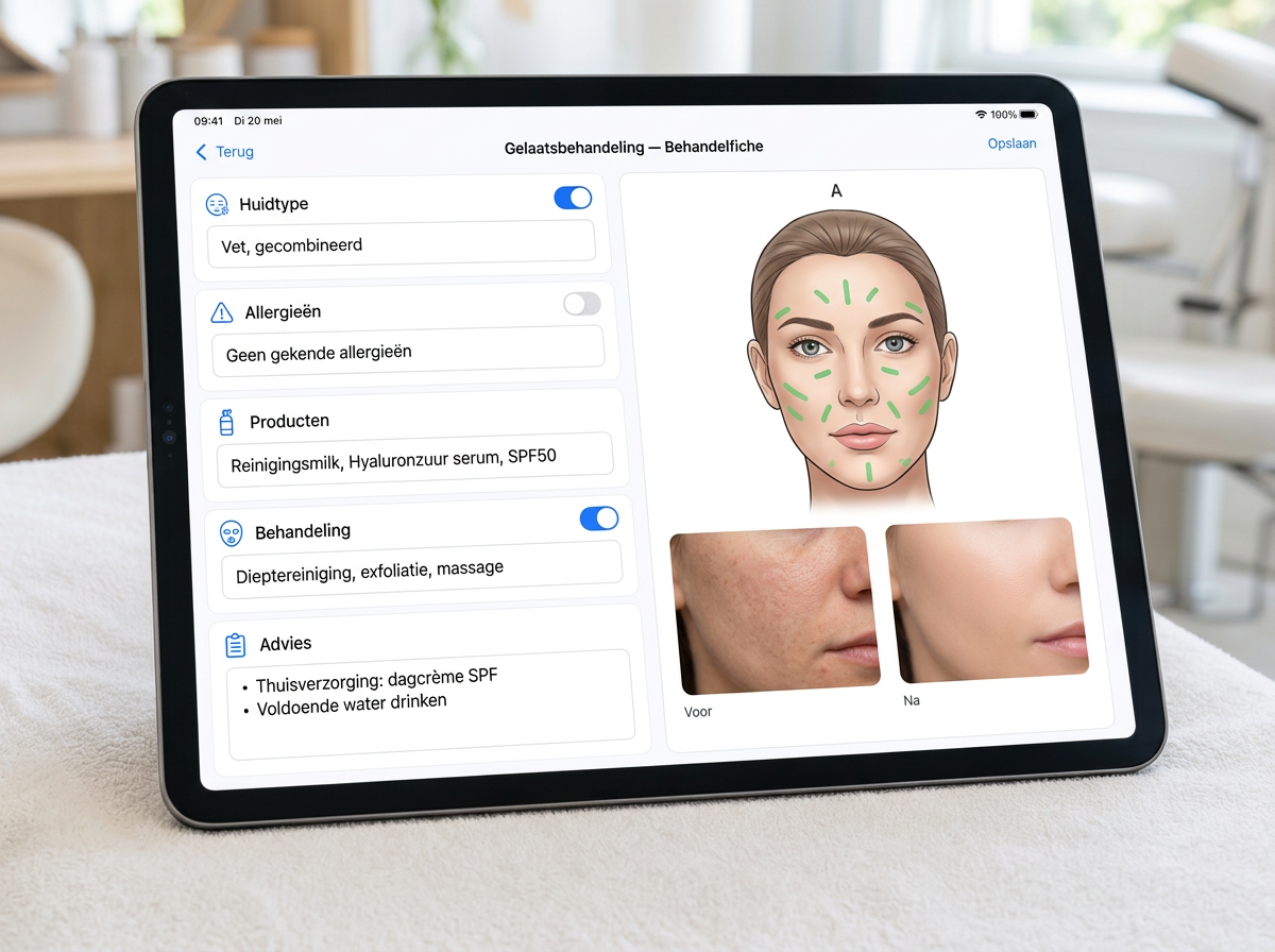 Digitales Boeked Haut- und Nagelformular mit Hautanalyse, Patch-Test und Behandlungsfotos